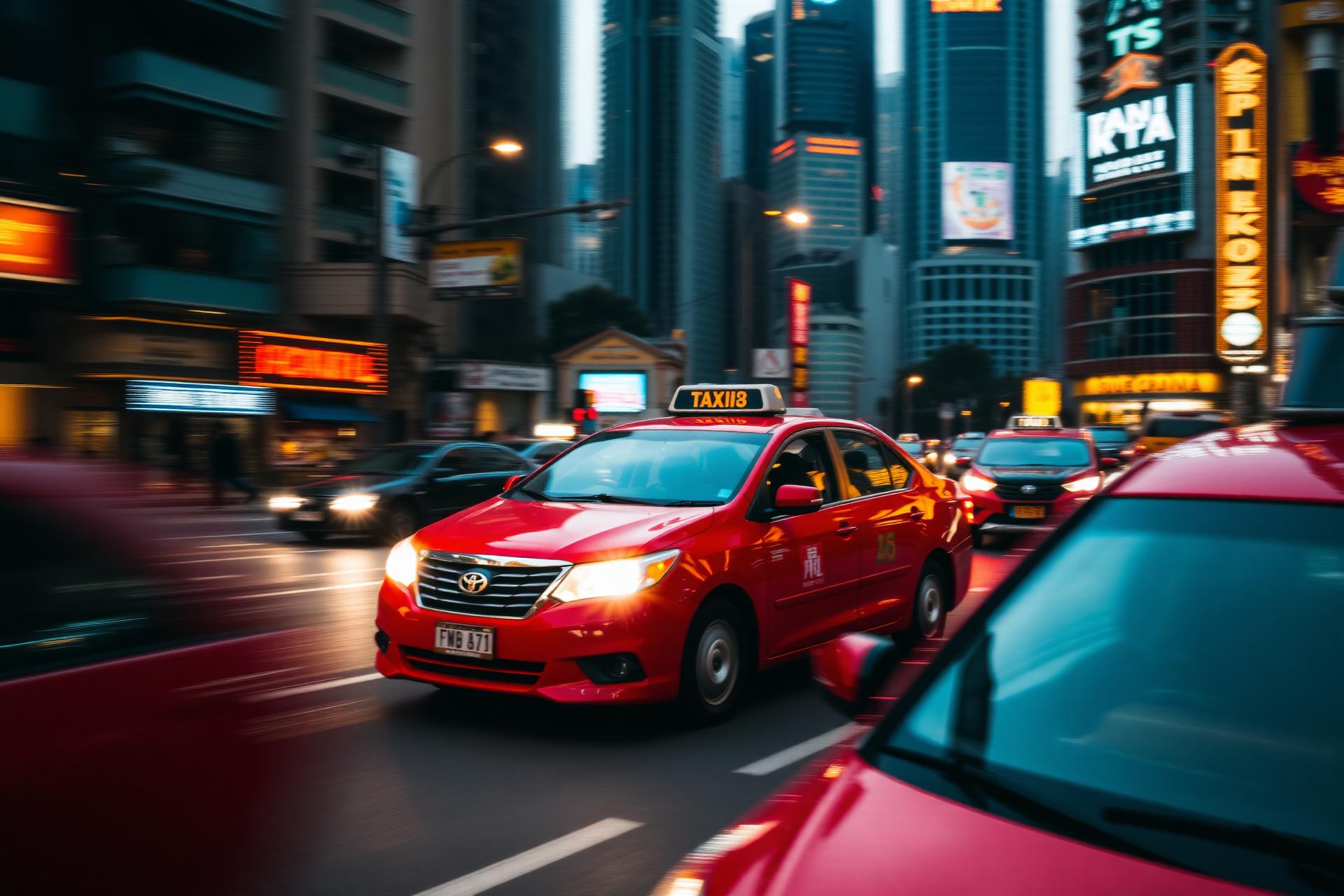 Hong Kong taxis and minibuses at dusk